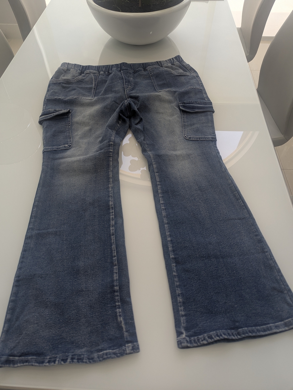 Women’s Blue Cargo Flare Jeans